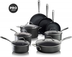 Granitestone PRO – Hard Anodized Pots and Pans 13 Piece Premium Chef’s Cookware Set with Ultimate Nonstick Diamond & Mineral Coating, Oven & Dishwasher Safe, Black